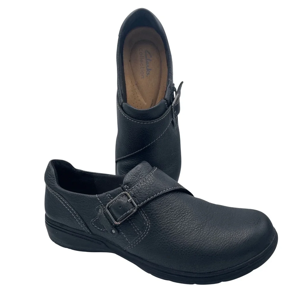 Clarks Carleigh Jazz Womens Black Leather Slip On Loafers Comfort Shoes 9.5 M